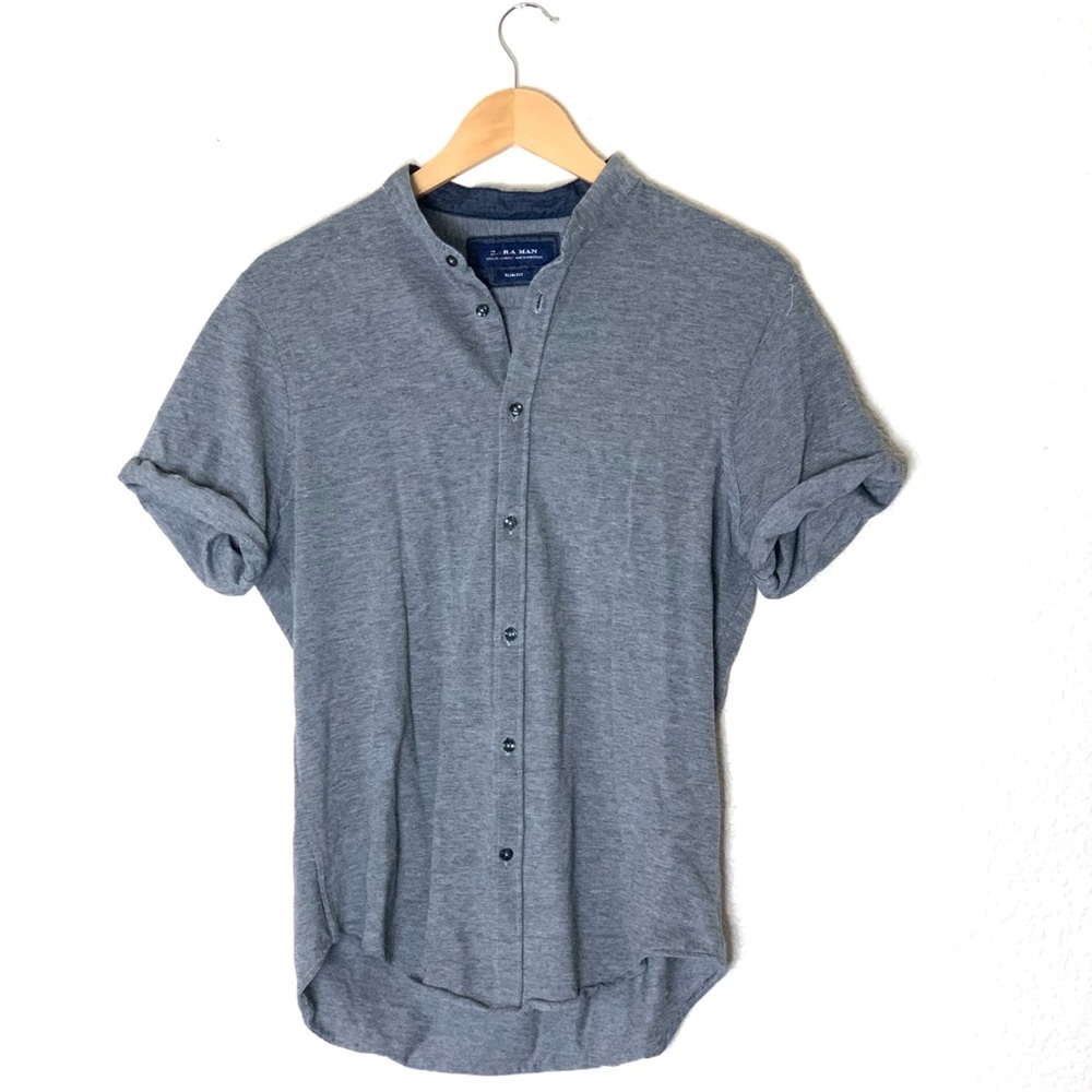 Zara Man | Rolled sleeves slim fit button down short sleeve shirt size l…
